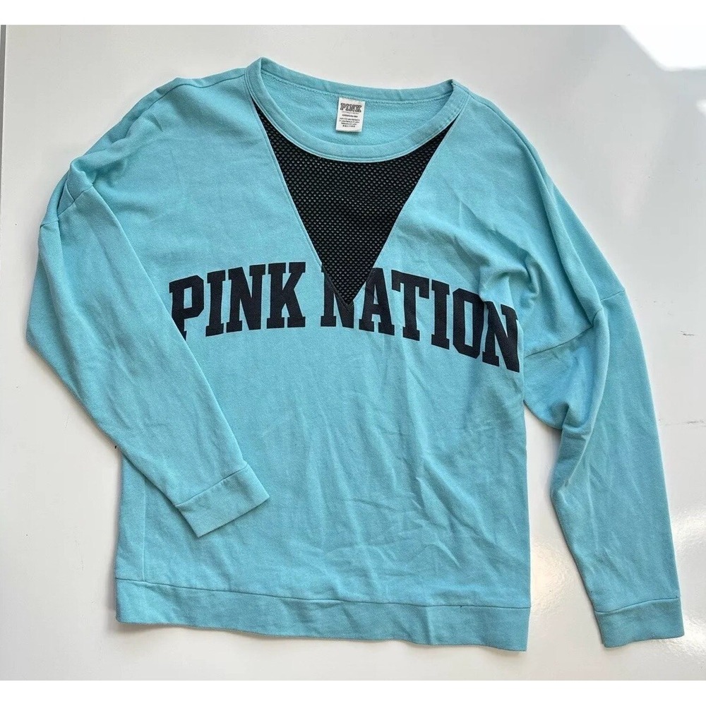 Victoria's Secret PINK Nation Mesh V Neck Cutout Sweatshirt‎ Blue / Womens Small